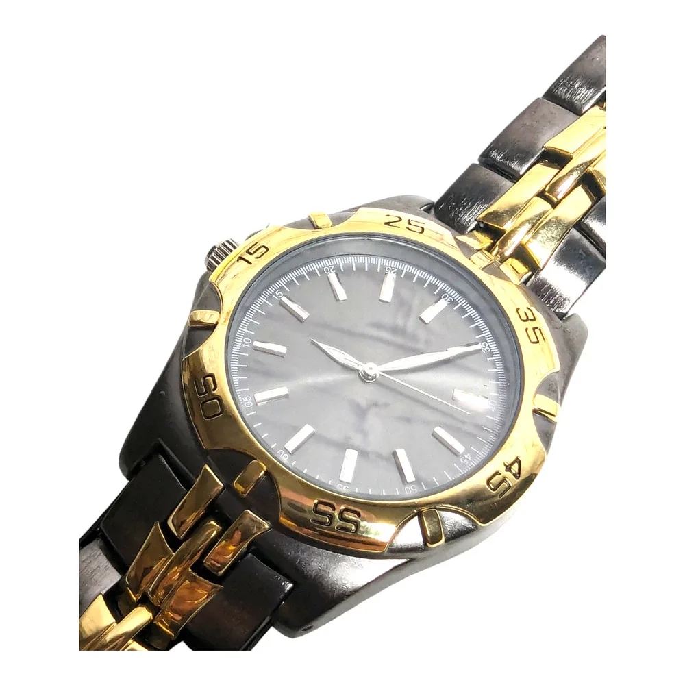 Two Tone Gray Face Silver Dial Men's Quartz Movement‎ Stainless Steel Wristwatch
